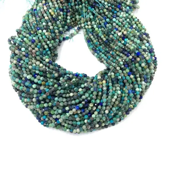Tiny Chrysocolla Micro Faceted Beads 2 3 4mm Natural Chrysocolla Round Green Blue Gemstone Small Chrysocolla Semi Precious Spacer Beads