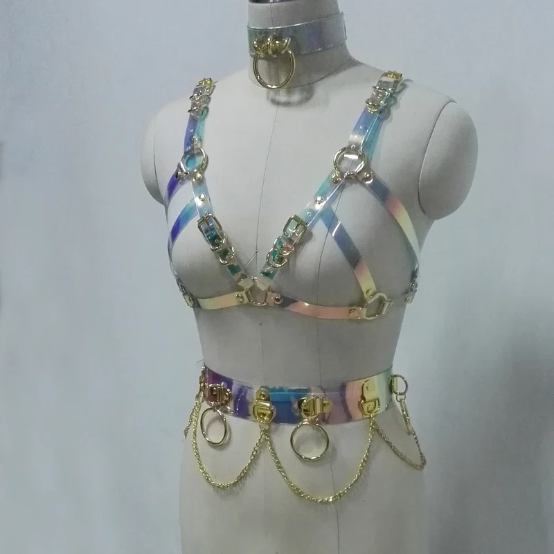 100% Handcrafted Holographic PVC Choker Gold Metal Bra Crop Top Bondage Laser Rainbow Waist Belt Chains Cosplay
100% Handcrafted Holographic PVC Choker Gold Metal Bra Crop Top Bondage Laser Rainbow Waist Belt Chains Cosplay