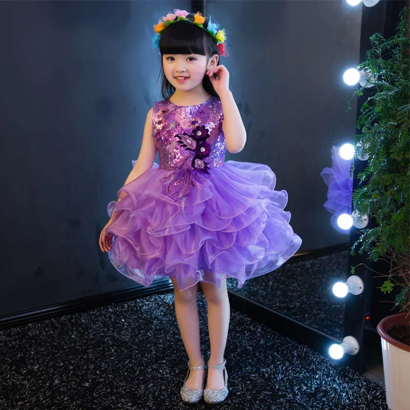 

Toddler Girls' Ruffles Short Cupcake Pageant Cute Dresses Lavender Red Yellow Cheap Dance Costume Baby Girl Sequin Dress