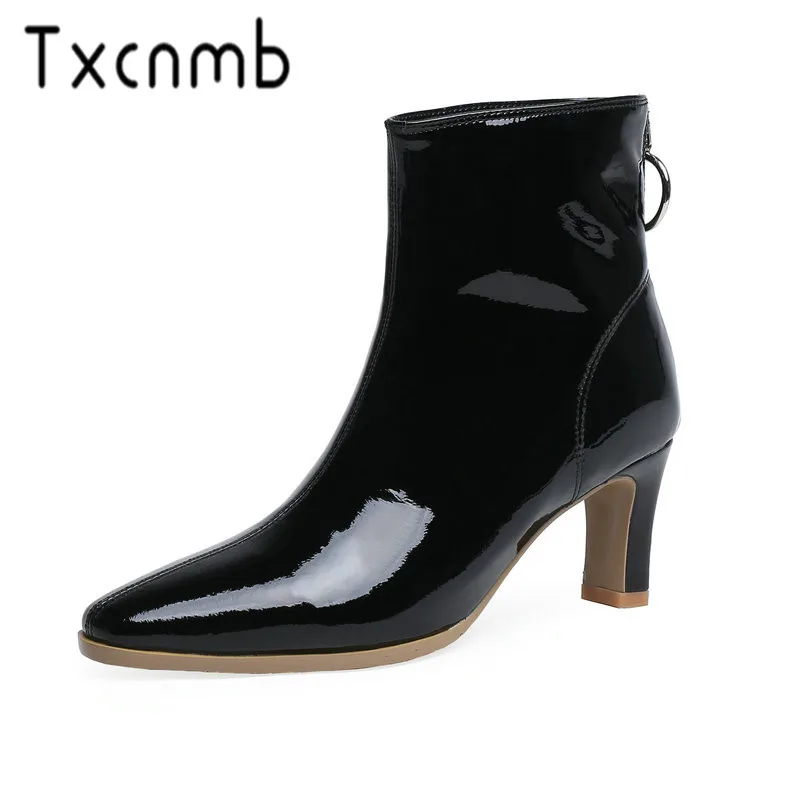 TXCNMB Boots Women 2019 Autumn Ankle Boots Patent Leather Chelsea Boots Fashion Zipper Pointed Toe Shoes for Women Black 
TXCNMB Boots Women 2019 Autumn Ankle Boots Patent Leather Chelsea Boots Fashion Zipper Pointed Toe Shoes for Women Black