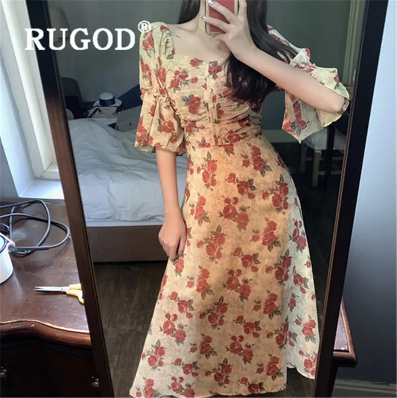 RUGOD New arrival Single-breasted pleated chiffon dress women V neck waist slim floral print puff sleeve summer dress
RUGOD New arrival Single-breasted pleated chiffon dress women V neck waist slim floral print puff sleeve summer dress