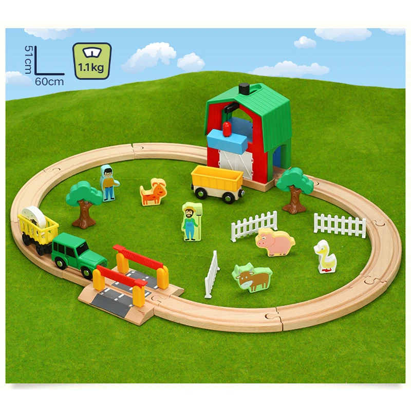Деревянный поезд трасса ферма транспорт серия дети игрушки совместимые с Brio tracks