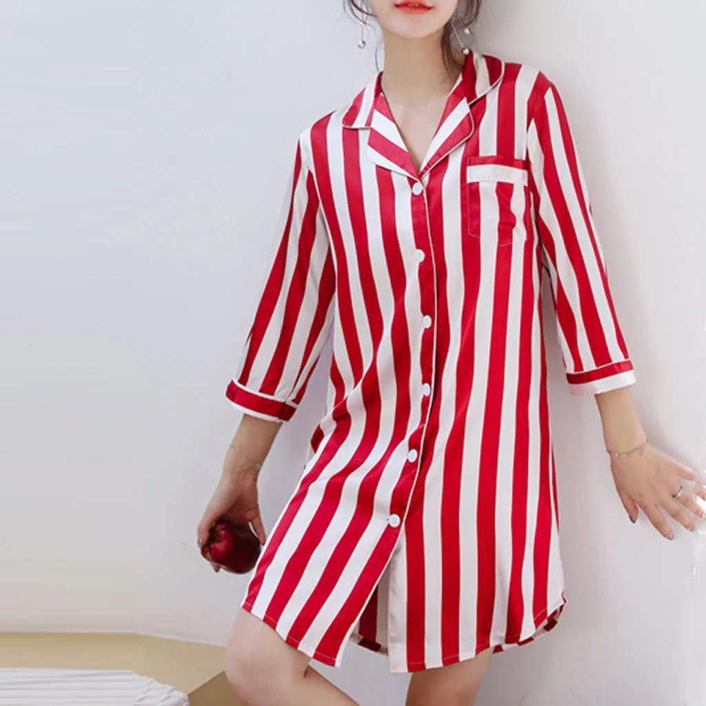 Women's Sleep Shirt Dress Striped Turn-down Collar Button Nightgown Casual BF Style Homewear Nightgown For Girls
Women's Sleep Shirt Dress Striped Turn-down Collar Button Nightgown Casual BF Style Homewear Nightgown For Girls