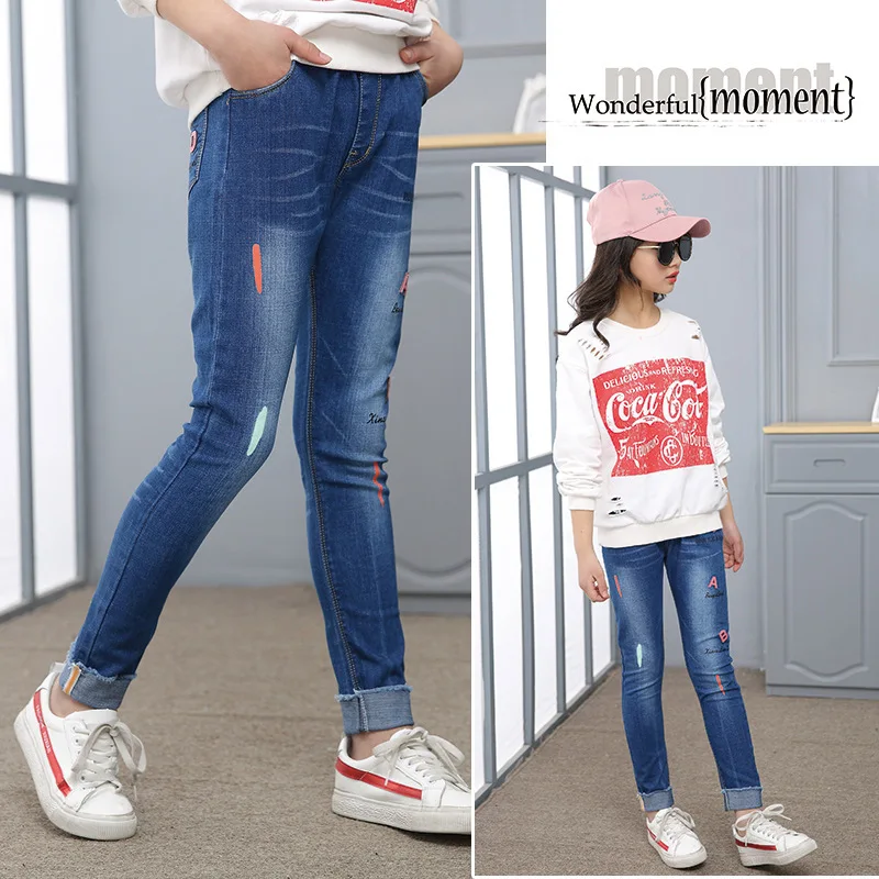 Girls 4-14 Y Spring Autumn Denim Full Length Jeans Pencil Pant Casual Fashion Letters Pattern Elastic Waist Slim Leg Trousers
Girls 4-14 Y Spring Autumn Denim Full Length Jeans Pencil Pant Casual Fashion Letters Pattern Elastic Waist Slim Leg Trousers