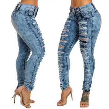 Summer new fashion hole female pencil pants personality blue female pants casual sexy pants high waist women's jeans
Summer new fashion hole female pencil pants personality blue female pants casual sexy pants high waist women's jeans