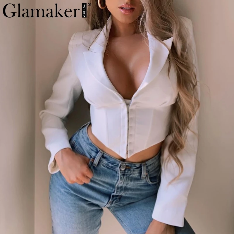 Glamaker Sexy v neck office white thin Blazer autumn elegant short jacket Women autumn crop jacket coat blazer femme outwear
Glamaker Sexy v neck office white thin Blazer autumn elegant short jacket Women autumn crop jacket coat blazer femme outwear