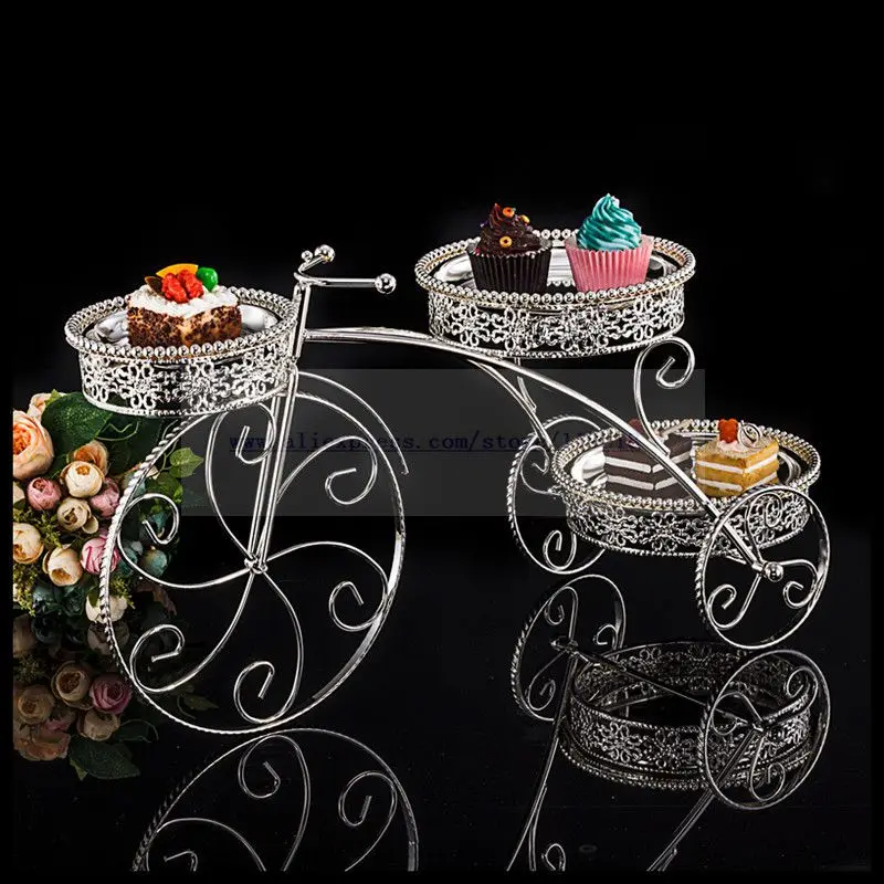 1 PCS Exclusive new creative bicycle three-tier dessert rack silver-plated multi-layer cake plate wedding West Point set | Дом и сад