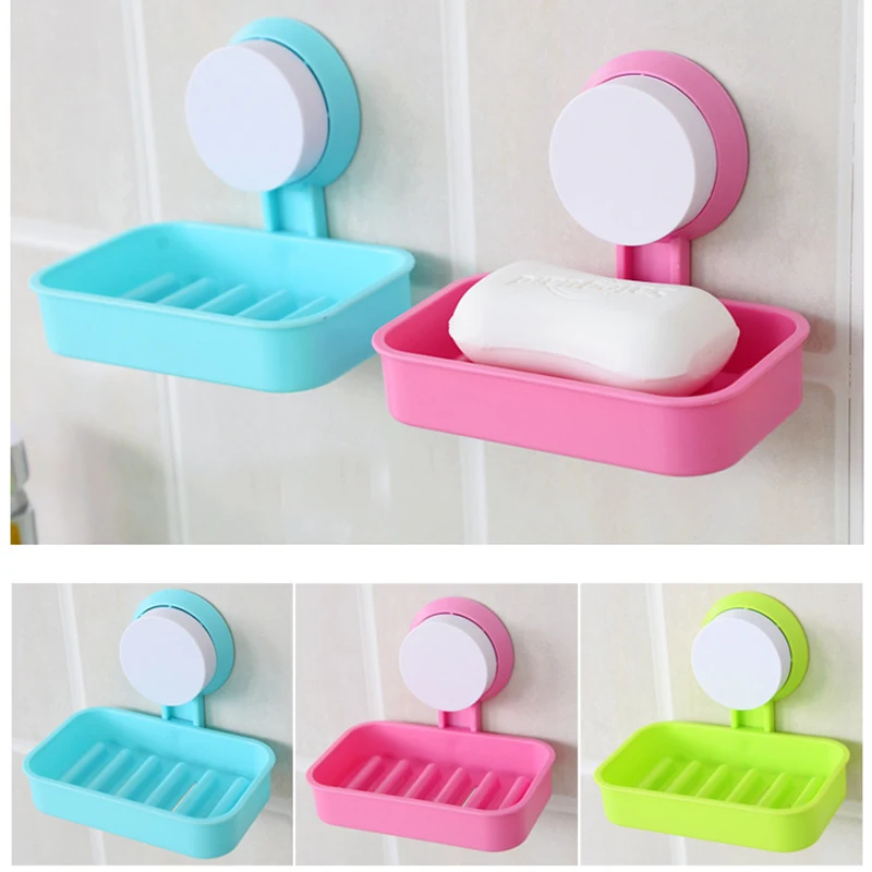 1PCS Soap Dish Strong Suction Cup Wall Tray Holder Storage Box Bathroom Shower Tool 4 Colors