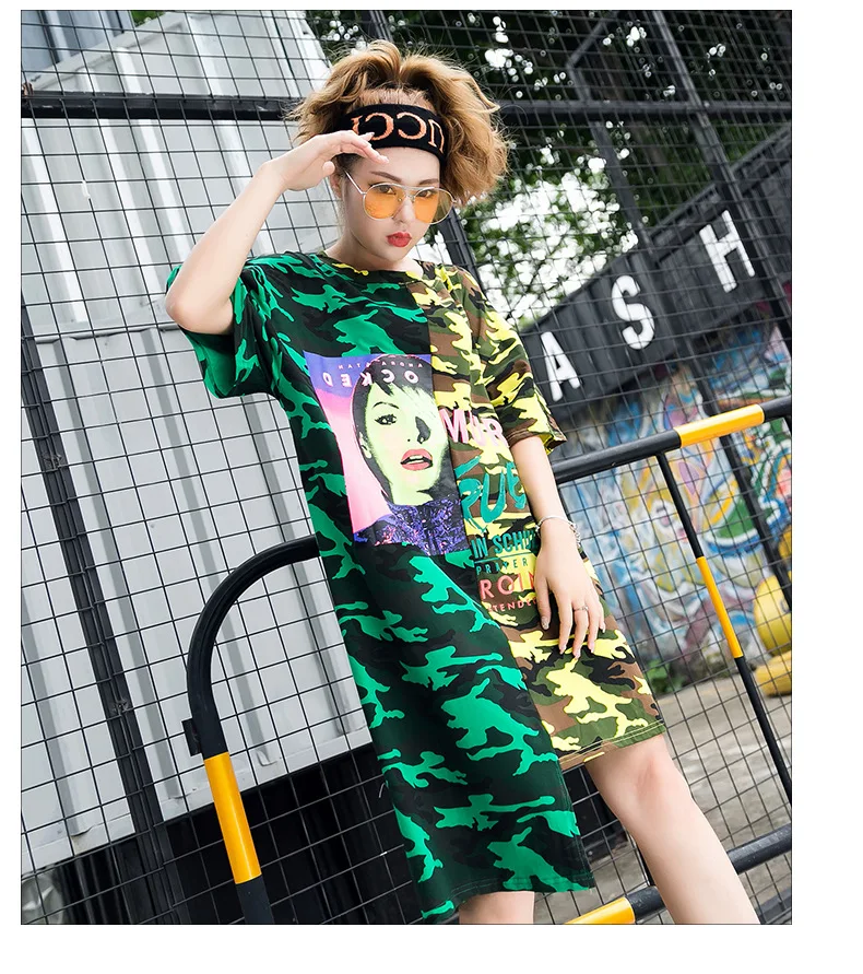 Female High Street Camouflage Patchwork T-Shirt Dress Strange Irregular Hem Short Sleeve Summer Dress Street Wear Long Tops
Female High Street Camouflage Patchwork T-Shirt Dress Strange Irregular Hem Short Sleeve Summer Dress Street Wear Long Tops