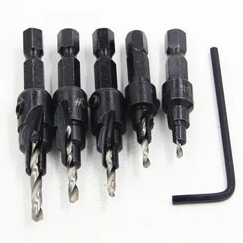 5pcs HSS 1/4 Hex Shank Countersunk Drill Bits Tapper Tool woodworking Wood Pilot Hole Size #5 #6 #8 #10 #12 with One Wrench
5pcs HSS 1/4 Hex Shank Countersunk Drill Bits Tapper Tool woodworking Wood Pilot Hole Size #5 #6 #8 #10 #12 with One Wrench