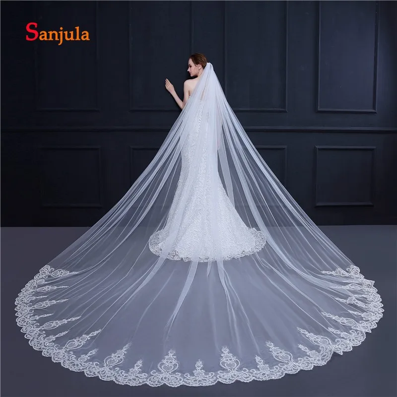 White/Ivory Bridal Veils with Comb Special Appliques Long Cathedral Veil 3.5 Meters accesorios de novia V76 | Свадьбы и торжества