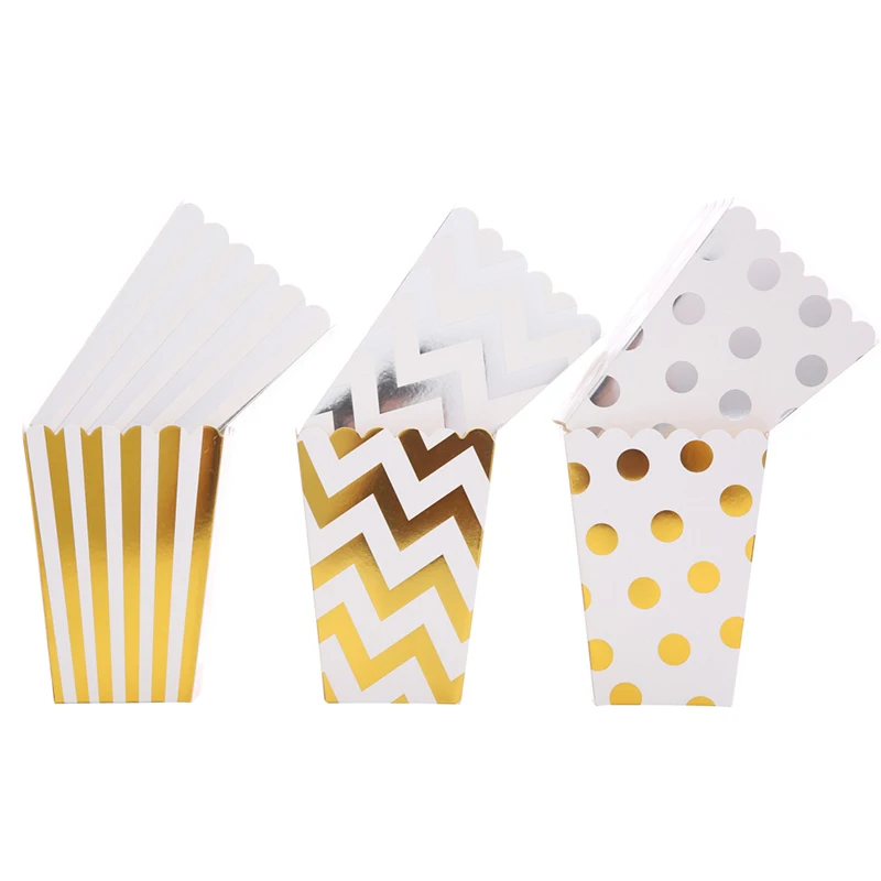6pcs Gold/Silver Stiff Paper Mini Party Popcorn Boxes Pop Corn Candy/ Sanck Favor Bags Wedding Birthday Movie Party Tableware
6pcs Gold/Silver Stiff Paper Mini Party Popcorn Boxes Pop Corn Candy/ Sanck Favor Bags Wedding Birthday Movie Party Tableware
