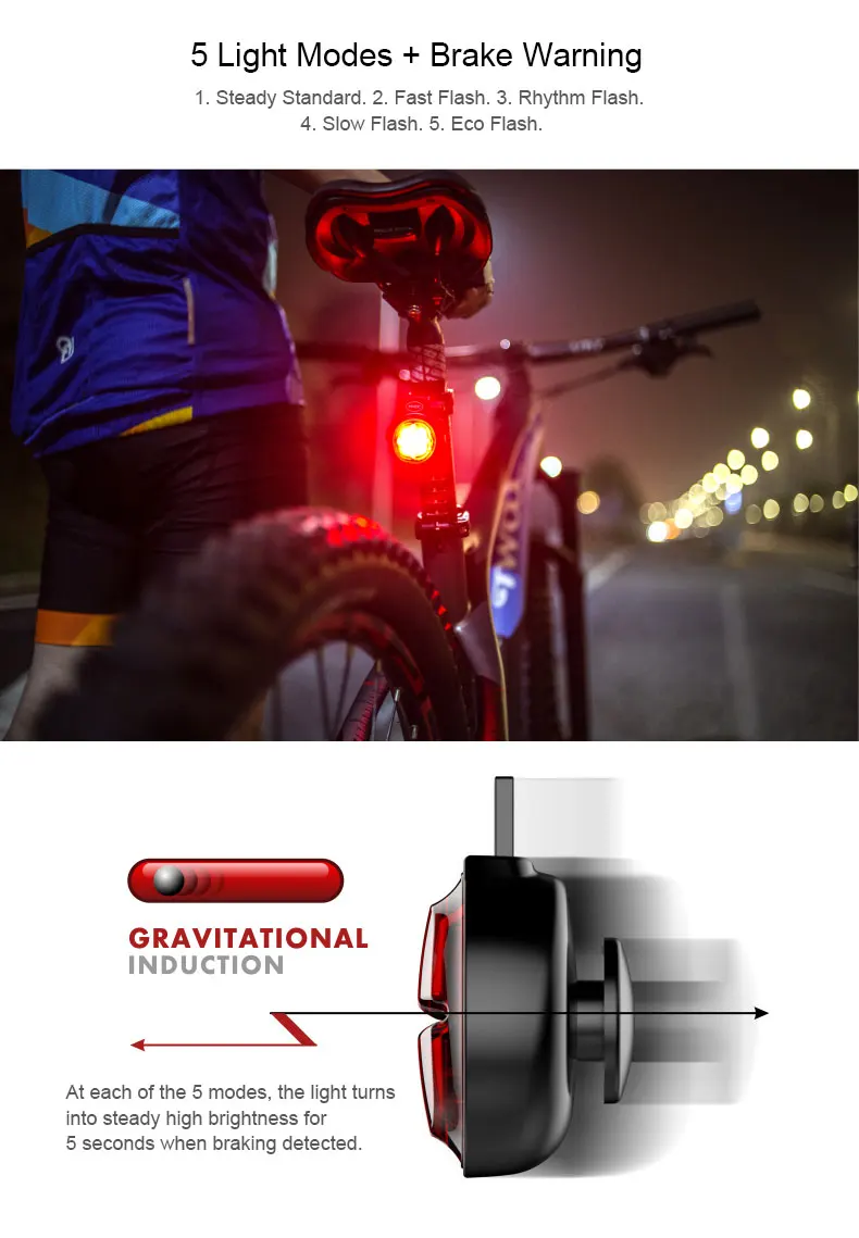 Sale Quick release Bicycle Rear Light For Bike Automatic Brake Induction Taillight MTB Cycling Charge LED Safety Running Lamp 0