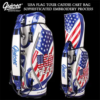 

TEAM USA Golf Caddie Cart Bag PU Leather Standard Golf Tour Staff Bag With Rain Hood 5-way For Men Women