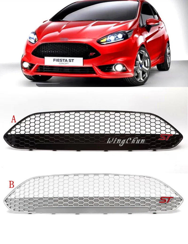 

92*22cm ABS black/silver painting racing car front bumper Grill grille for Ford new Fiesta 2013 2014 2015 with ST logo
