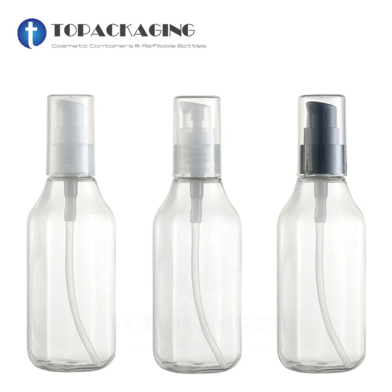 

20PCS*100ML Lotion Pump Bottle,Clear Square Plastic Essential Oil Refillable Packing Shower Gel Empty Shampoo Cosmetic Container