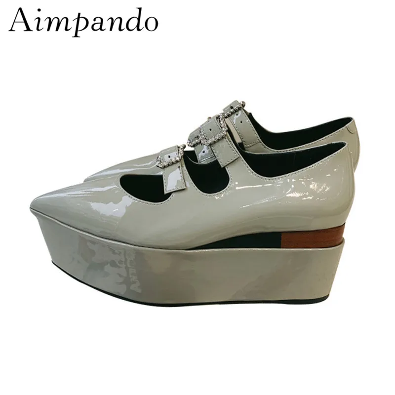 Individual High Platform Wedges Mary Janes New Spring Patent Leather Pointed Toe Studded Buckle With Rhinestone Women Pumps
Individual High Platform Wedges Mary Janes New Spring Patent Leather Pointed Toe Studded Buckle With Rhinestone Women Pumps