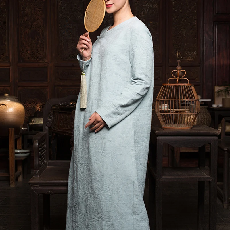 Spring Women Cotton Linen Long Dresses New Chinese Style Loose V-Neck Buckle Solid Color Long Sleeve Dresses
Spring Women Cotton Linen Long Dresses New Chinese Style Loose V-Neck Buckle Solid Color Long Sleeve Dresses