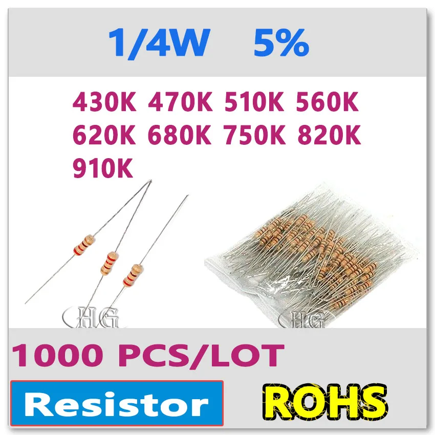 JASNPROSMA 1000PCS/LOT 5% 1/4W 430K 470K 510K 560K 620K 680K 750K 820K 910K carbon film DIP OHM high quality Resistor
JASNPROSMA 1000PCS/LOT 5% 1/4W 430K 470K 510K 560K 620K 680K 750K 820K 910K carbon film DIP OHM high quality Resistor