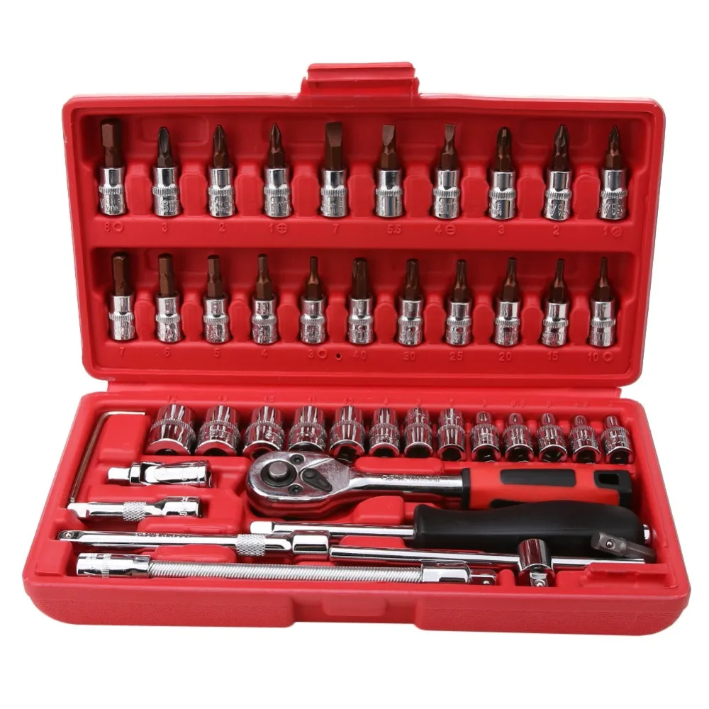 46 Pcs Spanner Socket Set 1/4-Inch Car Repair Tool Ratchet Torque Wrench Combination Tools Set Auto Repairing hand Tools
46 Pcs Spanner Socket Set 1/4-Inch Car Repair Tool Ratchet Torque Wrench Combination Tools Set Auto Repairing hand Tools