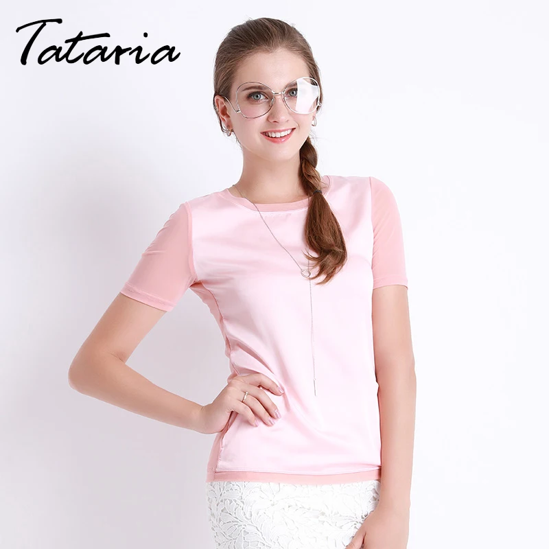 Shirts Women Summer Imitation Silk Blouses Short Sleeve Tops Female Chemise Femme Elegant Clothing For Women Clothes Tataria 089
Shirts Women Summer Imitation Silk Blouses Short Sleeve Tops Female Chemise Femme Elegant Clothing For Women Clothes Tataria 089