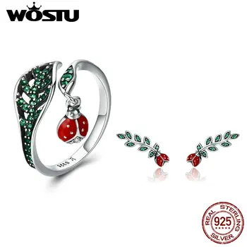 WOSTU Authentic 925 Sterling Silver High Quality Green CZ Crystal Leaves Red Ladybug Finger Ring Jewelry Set for Women Gift
WOSTU Authentic 925 Sterling Silver High Quality Green CZ Crystal Leaves Red Ladybug Finger Ring Jewelry Set for Women Gift