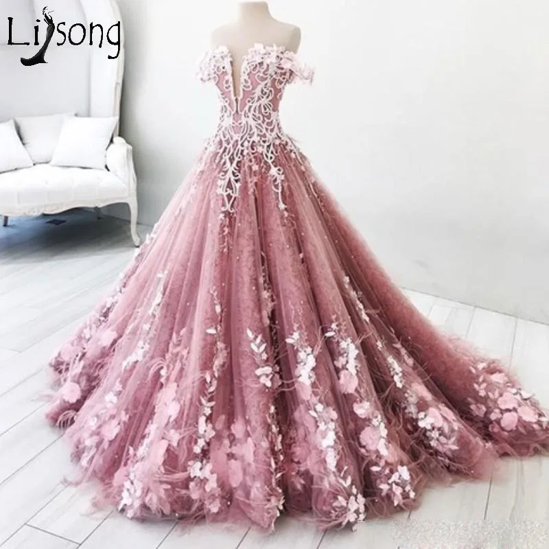 Princess 2018 Prom Dresses Long Off The Shoulder Appliques Long Lace Evening Gowns Quinceanera Vestidos Custom Made Bridal Guest Dress209