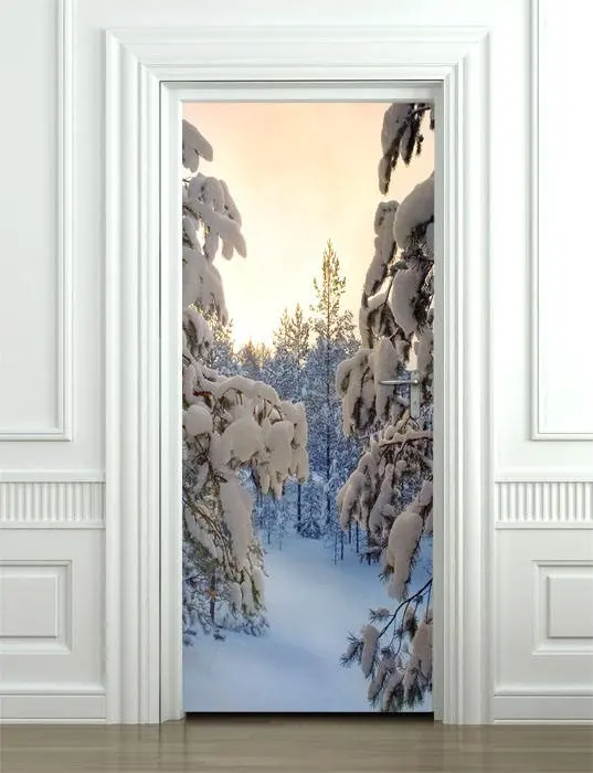 Фото 3D Door Mural Winter Forest Sticker Wall Print Decal Deco Photo Stickers self adhesive door wrap  Дом и | Наклейки на стену (32946068467)
