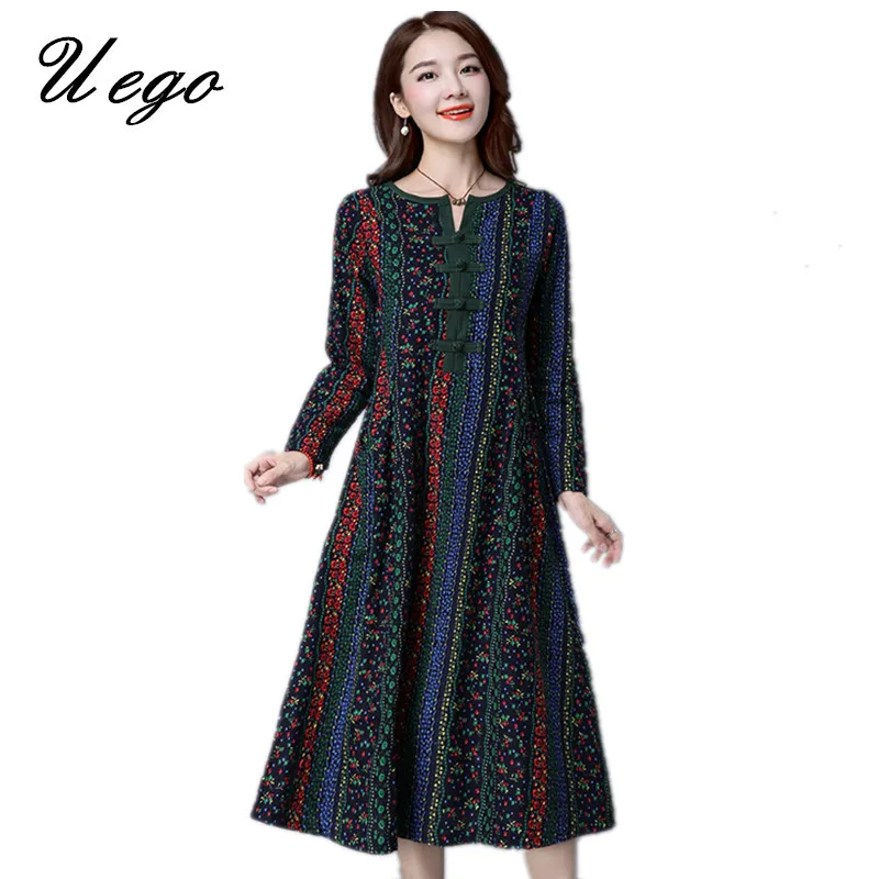 2019 New Fashion Chinese Style Vintage Dress Print Floral Long Sleeve Autumn Dress Cotton Linen Loose Women Long Casual Dress
2019 New Fashion Chinese Style Vintage Dress Print Floral Long Sleeve Autumn Dress Cotton Linen Loose Women Long Casual Dress