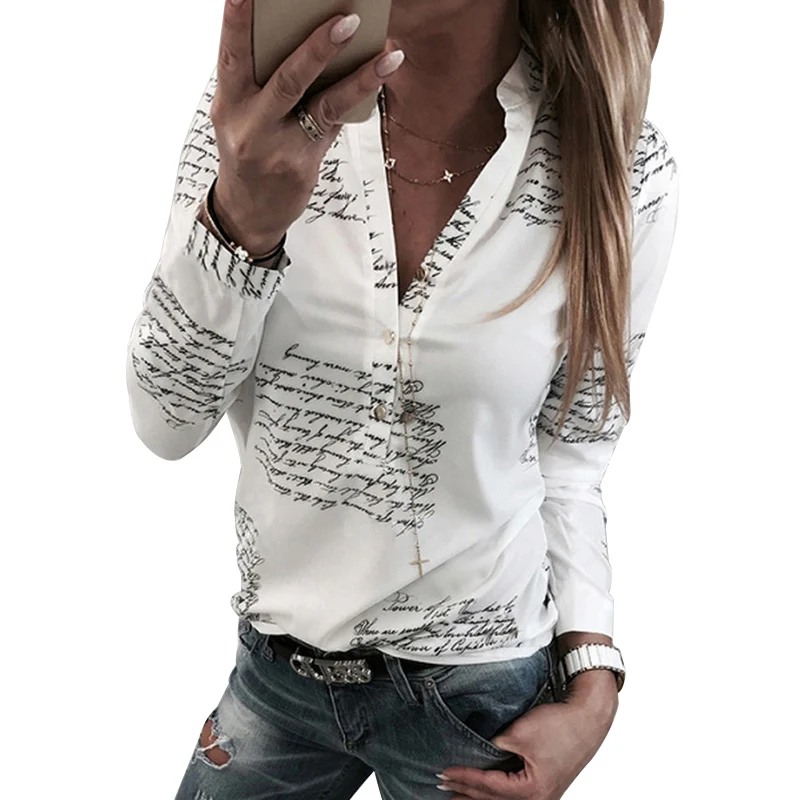 Summer Women Blouses 2019 White Letter Print Blouse Shirt Female Button Long Sleeve Womens Tops and Blouses Women Elegant Top
Summer Women Blouses 2019 White Letter Print Blouse Shirt Female Button Long Sleeve Womens Tops and Blouses Women Elegant Top