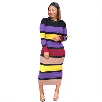 Casual Striped Long Sleeve Knitted Pencil Dress Africa Clothing Women Robe Bodycon Vestidos Elegant Slim Maxi Dress
Casual Striped Long Sleeve Knitted Pencil Dress Africa Clothing Women Robe Bodycon Vestidos Elegant Slim Maxi Dress