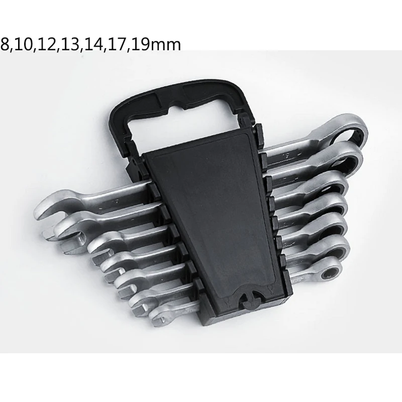 7pcs ratcheting combination wrench spanner set a set of key wrench 8-19mm with plastic tool storage rack
7pcs ratcheting combination wrench spanner set a set of key wrench 8-19mm with plastic tool storage rack