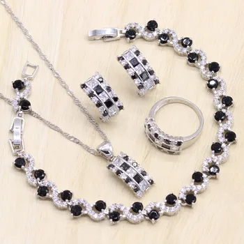 Silver Color Women Jewelry Sets Black Cubic Zircon Bracelet Geometric Shaped Earrings/Pendant/Necklace/Ring Free Gift
Silver Color Women Jewelry Sets Black Cubic Zircon Bracelet Geometric Shaped Earrings/Pendant/Necklace/Ring Free Gift