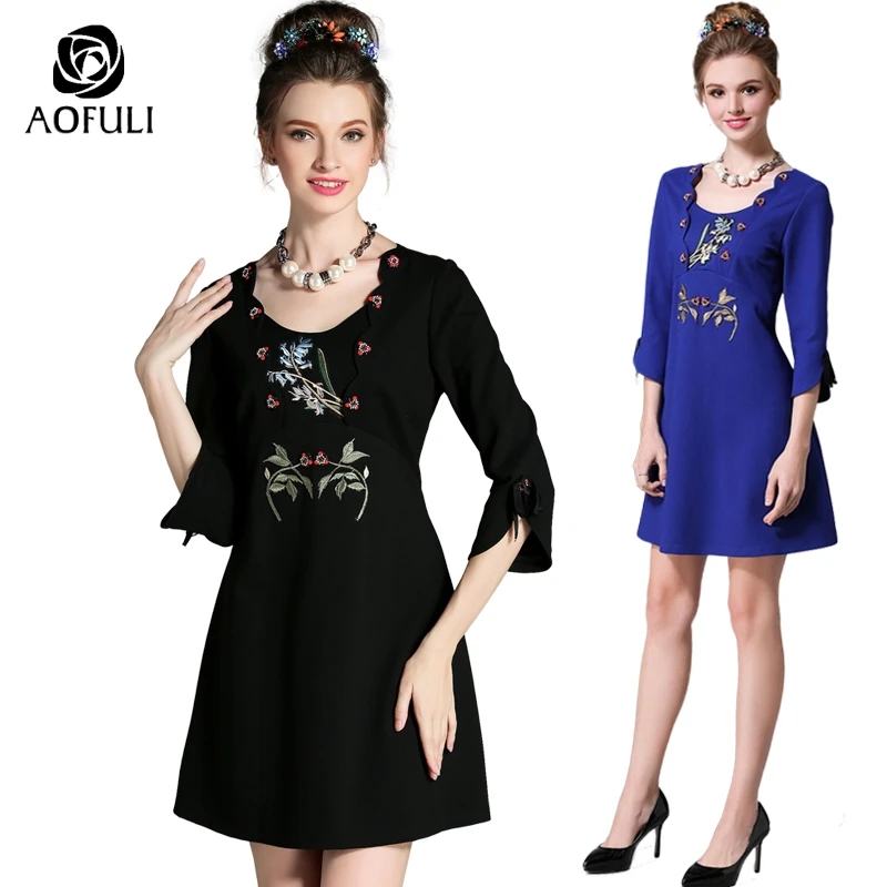 S- 5XL Ladies Floral Embroidered Dress Autumn Half Sleeves Dress With 3D Flowers Beaded A-Line Casual Vestido Blue/Black 2759
S- 5XL Ladies Floral Embroidered Dress Autumn Half Sleeves Dress With 3D Flowers Beaded A-Line Casual Vestido Blue/Black 2759