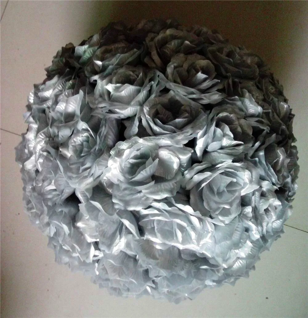 

SPR 15pcs/lot Hot sales 25cm SILVERY Diameter Silk Kissing Rose Flowers Ball for Wedding Party Decoration 22COLOR option