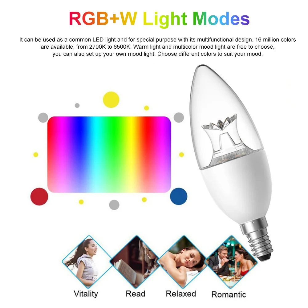 Smart WIFI LED Bulb LED Candle Bulb 6W Dimmable Light Phone Remote Control Compatible with Alexa Google Home Voice Control Bulb
Smart WIFI LED Bulb LED Candle Bulb 6W Dimmable Light Phone Remote Control Compatible with Alexa Google Home Voice Control Bulb