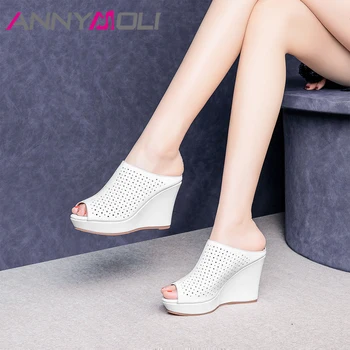 ANNYMOLI Summer Shoes Women Slides Genuine Leather Platform Wedge High Heel Shoes Cutout Peep Toe Slippers Ladies Sandals 33-41
ANNYMOLI Summer Shoes Women Slides Genuine Leather Platform Wedge High Heel Shoes Cutout Peep Toe Slippers Ladies Sandals 33-41