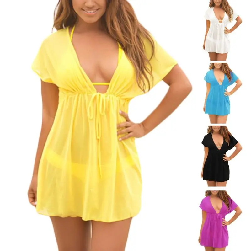 Women Summer Short Sleeves Swimsuit Cover Up Sexy Deep V-Neck Drawstring High Waist Mini Short Dress Sheer Mesh Sarong Beachwear
Women Summer Short Sleeves Swimsuit Cover Up Sexy Deep V-Neck Drawstring High Waist Mini Short Dress Sheer Mesh Sarong Beachwear
