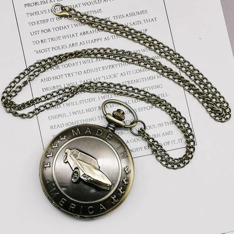 Bronze Car Carving Quartz Pocket Watch Classic Sedan Made In America Necklace Pendant Men Women Fob Watch Gifts For Children
Bronze Car Carving Quartz Pocket Watch Classic Sedan Made In America Necklace Pendant Men Women Fob Watch Gifts For Children