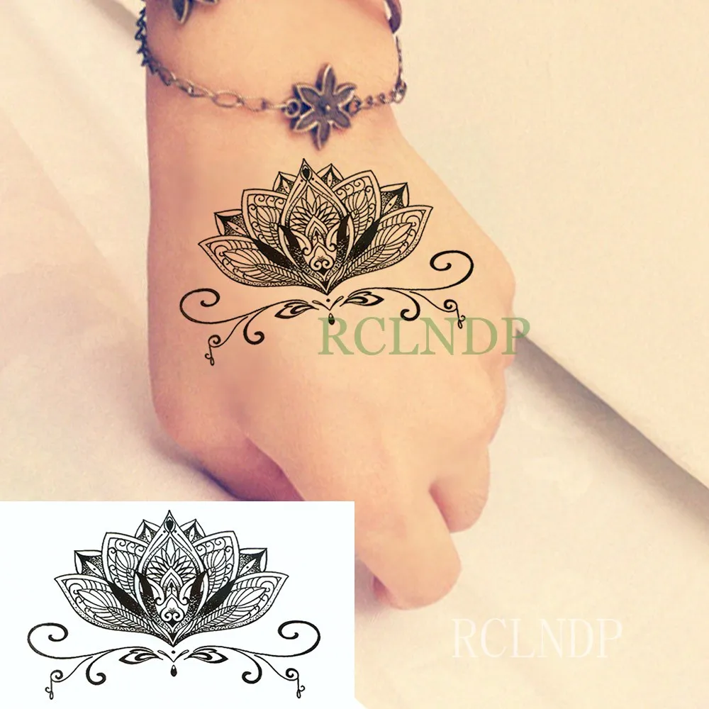 Tahan Air Stiker Tato Sementara Mandala Bunga Teratai Flash Tato