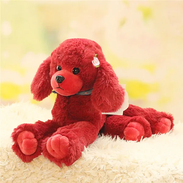Cute Dog plush toys Poodle Bichon Frise puppy stuffed warm animal toys - Red 3