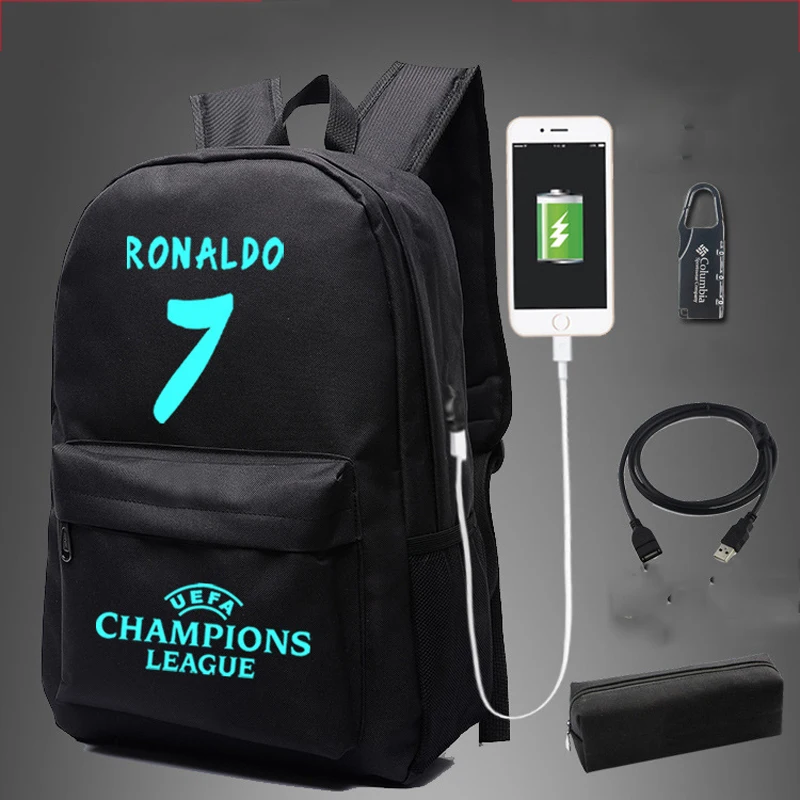 New Cristiano Ronaldo School Bag noctilucous Luminous backpack student bag Notebook backpack Daily Bag With USB Port Free Lock
New Cristiano Ronaldo School Bag noctilucous Luminous backpack student bag Notebook backpack Daily Bag With USB Port Free Lock