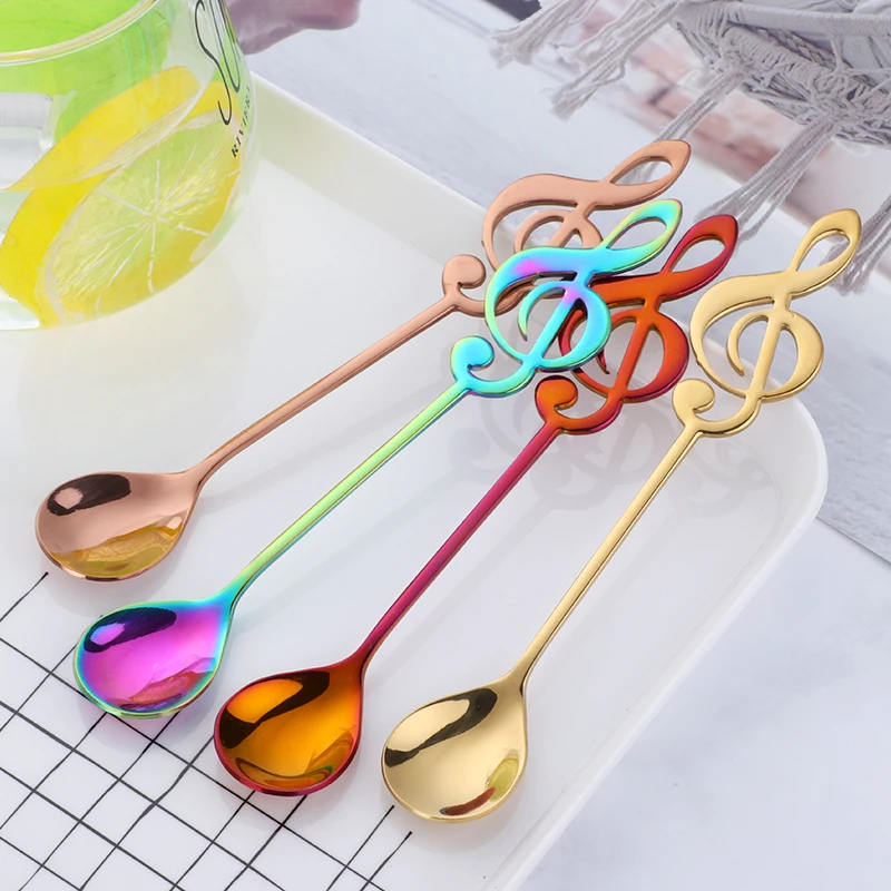 

Creative Musical Note Shape Coffee Stirring Spoons Stainless Steel Tea Juice Dessert Ice-cream Spoon 8 Color Kitchen Tableware