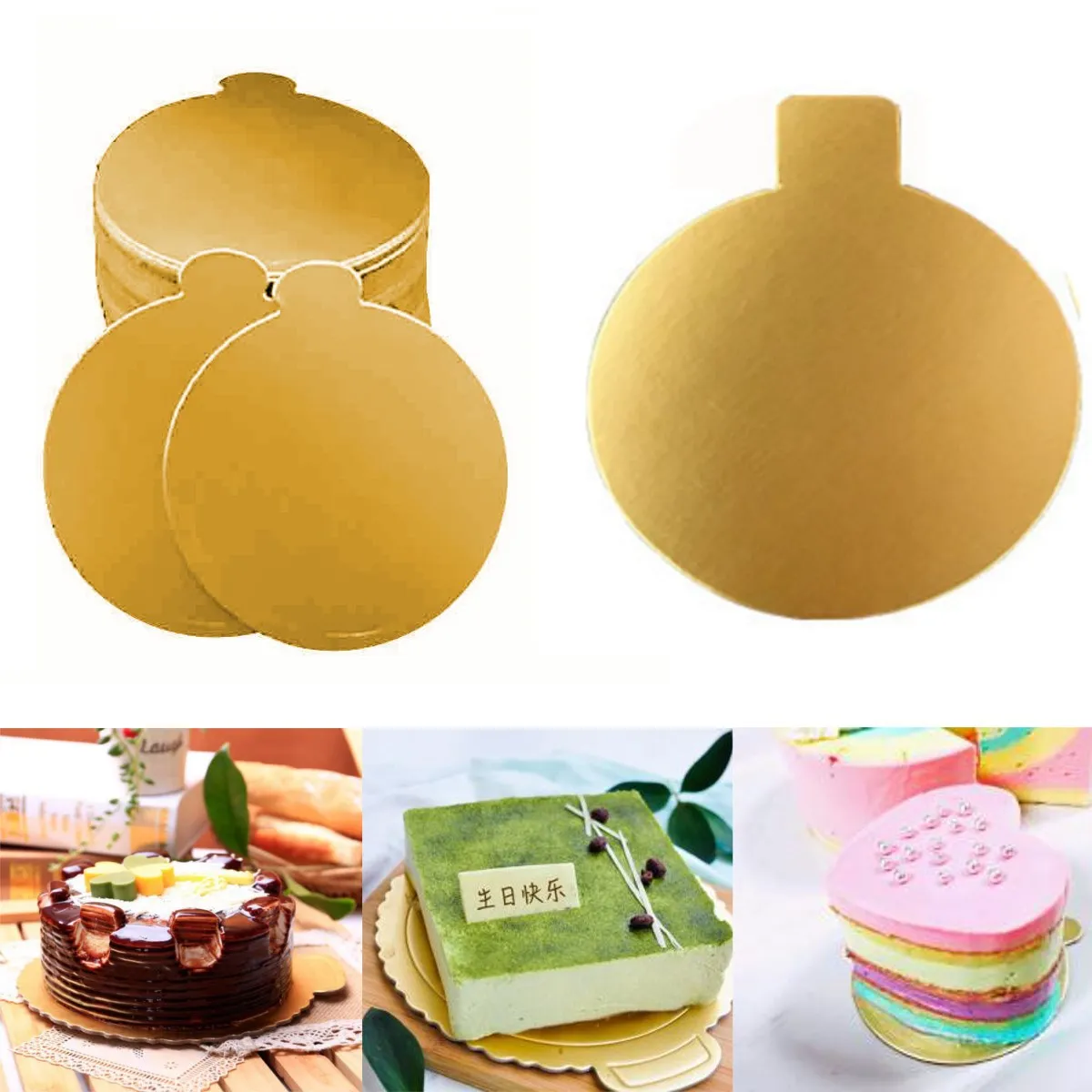 Image 100Pcs Set Golden Round Mousse Cake Board Paper Cupcake Dessert Display Tray Wedding Birthday Cake Pastry Decorative Accessories