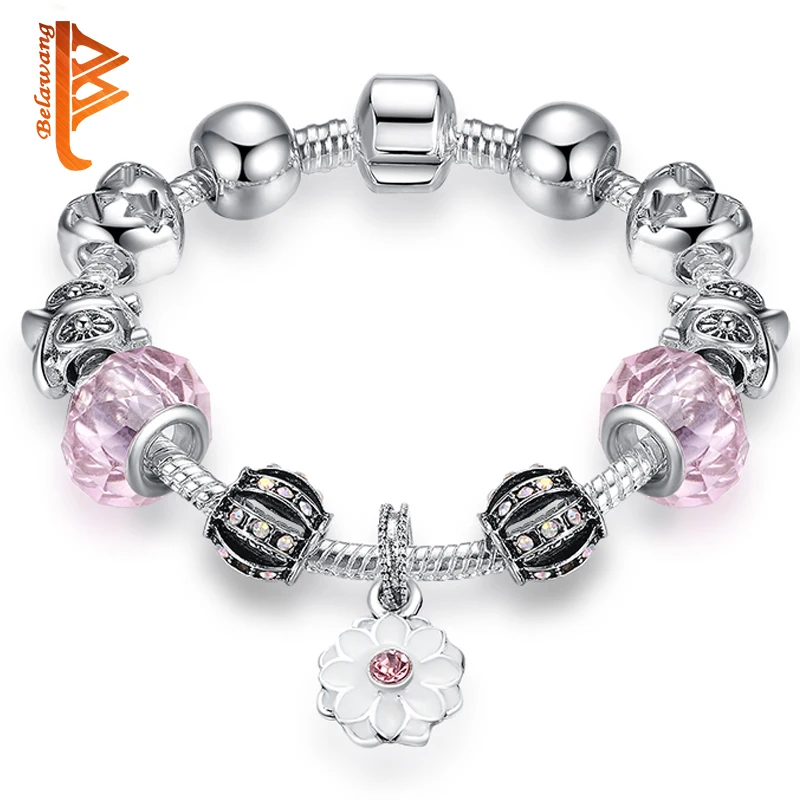 Pink Crystal Charm Silver Bracelets & Bangles for Women With Murano Glass Beads Flower Charm Bracelet Femme Original Jewelry
Pink Crystal Charm Silver Bracelets & Bangles for Women With Murano Glass Beads Flower Charm Bracelet Femme Original Jewelry