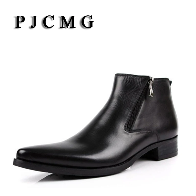 Фото Мужские ботинки из воловьей кожи PJCMG черные модельные дышащие - купить