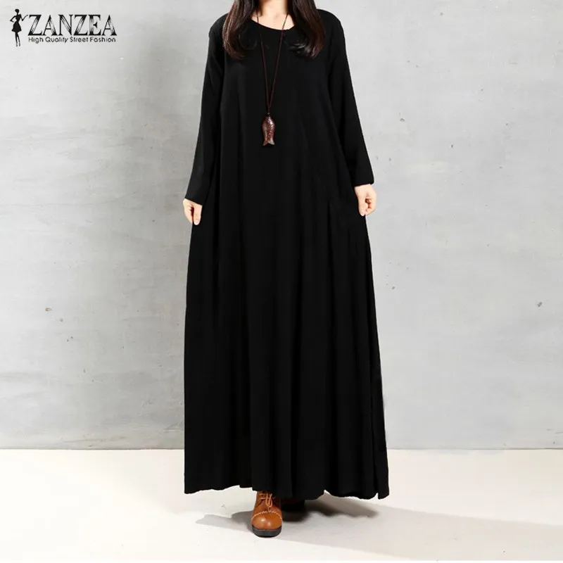 ZANZEA 2019 Autumn Women Vintage Maxi Long Dress Long Sleeve Pockets Casual Loose Solid Cotton Dresses Plus Size Vestidos
ZANZEA 2019 Autumn Women Vintage Maxi Long Dress Long Sleeve Pockets Casual Loose Solid Cotton Dresses Plus Size Vestidos