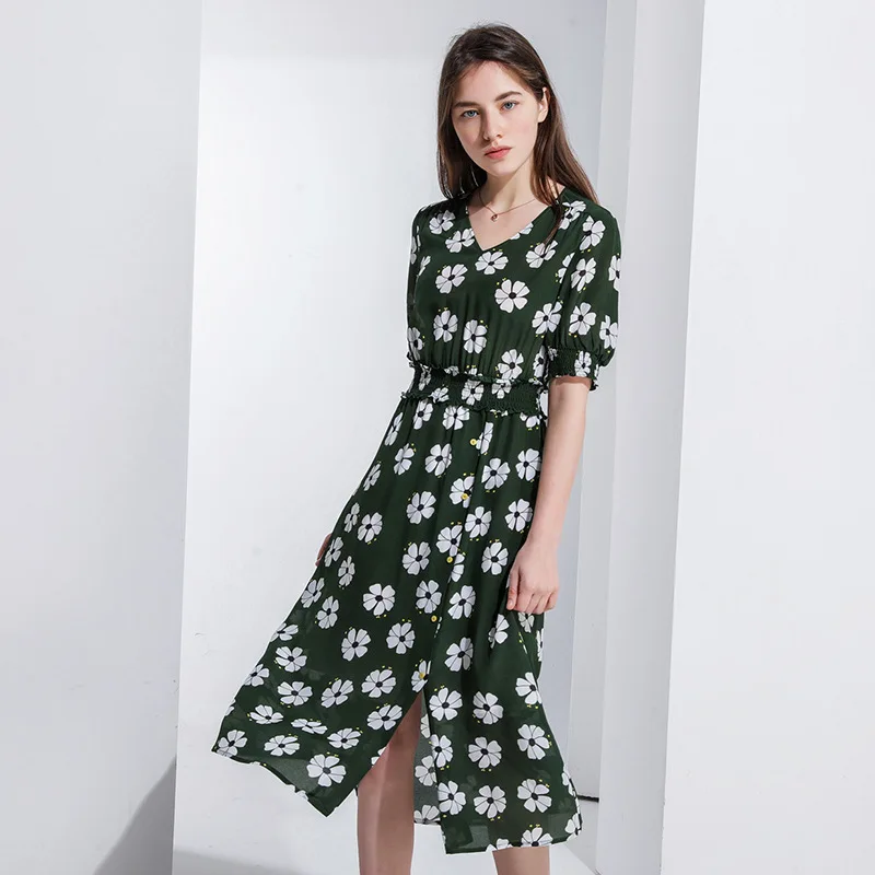 Green Print Silk Dress Women Summer V Neck Midi Ladies Dresses Elastic Waist Tunic Short Sleeve Casual sukienka za kleider damen
Green Print Silk Dress Women Summer V Neck Midi Ladies Dresses Elastic Waist Tunic Short Sleeve Casual sukienka za kleider damen