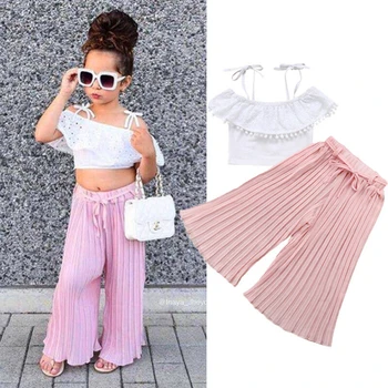2-7YRS Toddler Baby Girls Clothes Sets Summer Lace Tassels Crop Top T shirt+Pink Wide Leg Pants Pleated trousers Girl 2pcs Set
2-7YRS Toddler Baby Girls Clothes Sets Summer Lace Tassels Crop Top T shirt+Pink Wide Leg Pants Pleated trousers Girl 2pcs Set