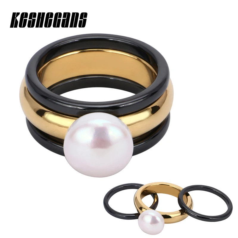 3pcs/Set Separate Black Color Ceramic Rings With Big Simulated Pearl Gold Ring For Women Ladies Fashion Jewelry Finger Ring Gift
3pcs/Set Separate Black Color Ceramic Rings With Big Simulated Pearl Gold Ring For Women Ladies Fashion Jewelry Finger Ring Gift